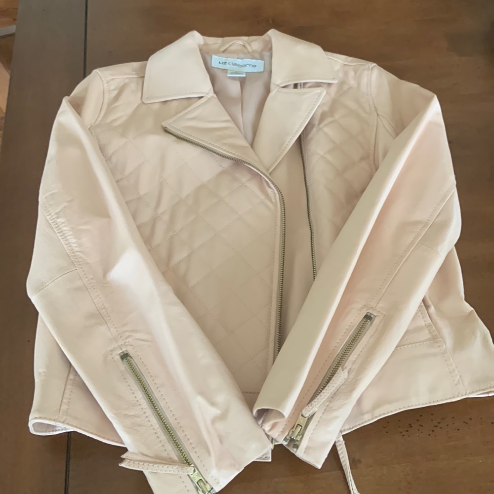 Liz Claiborne blush real leather moto style jacket.